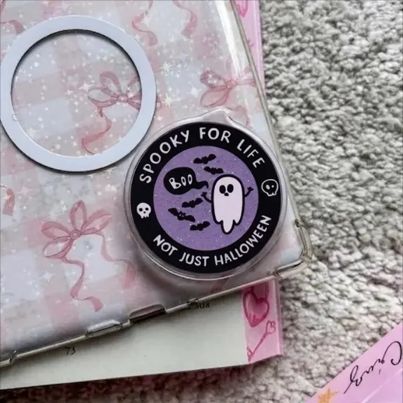 1 Pcs Spooky For Life Ghost Magnetic Phone Grip, Aesthetic Not Just Halloween Phone Grip, Cute Purple Glitter Boo Ghost Phone Stand, Whimsical Witchy Tech Accessory, Gift for Goth Girl