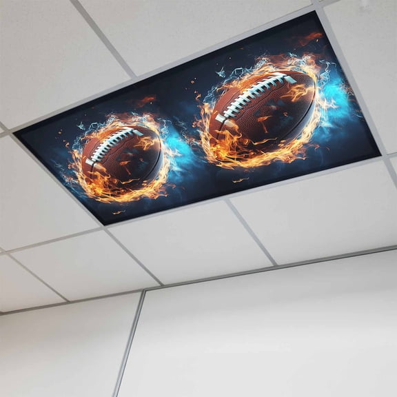 1 Pcs Sport Football Fluorescent Light Covers with Fire Magnetic Light Covers for Ceiling Lights 4 x 2 ft Drop Ceiling Lights Cover Shade for Office, Home, Hospital