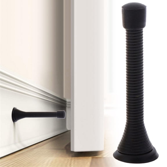 1 Pcs Spring Door Stops, Metal Spring Door Stoppers, Spring Doorstop Wall Mounted with Rubber Tip, 8.5cm Long Door Springs Universal Fit for Home & Office, Protects Walls from Door Knocks (Black)