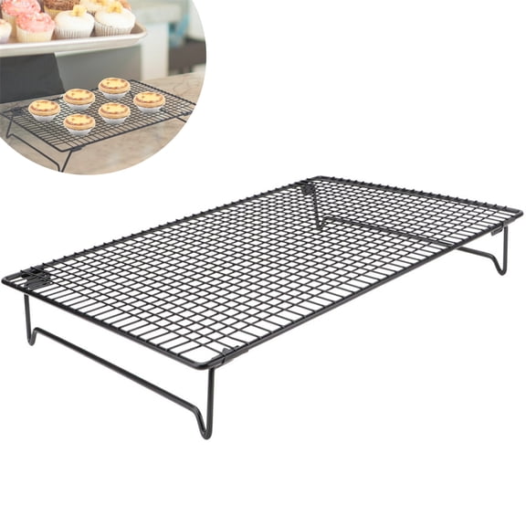 1 Pcs Stackable Cooling Racks Durable Steel Cookie Rack Small Black Wire Grid Stand Non-Stick Tray with Folding Legs for Home Kitchen Accessory Office Desktop 13.4 x 9.4 x 2.3 inches