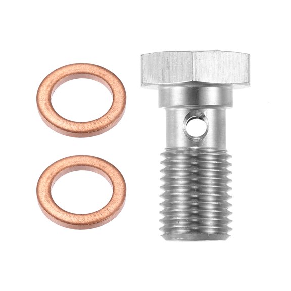 1 Pcs Stainless Steel AN3 3/8-24 Thread Turbo Brake Line Banjo Bolt with Copper Washers Single Banjo Bolt 20mm Length
