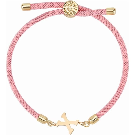 1 Pcs Stainless Steel Initial Charm Bracelets Alphabet Bracelet Charm Adjustable Pink Nylon Cord Slider Bracelets for Women Birthday Festival Gifts Jewelry