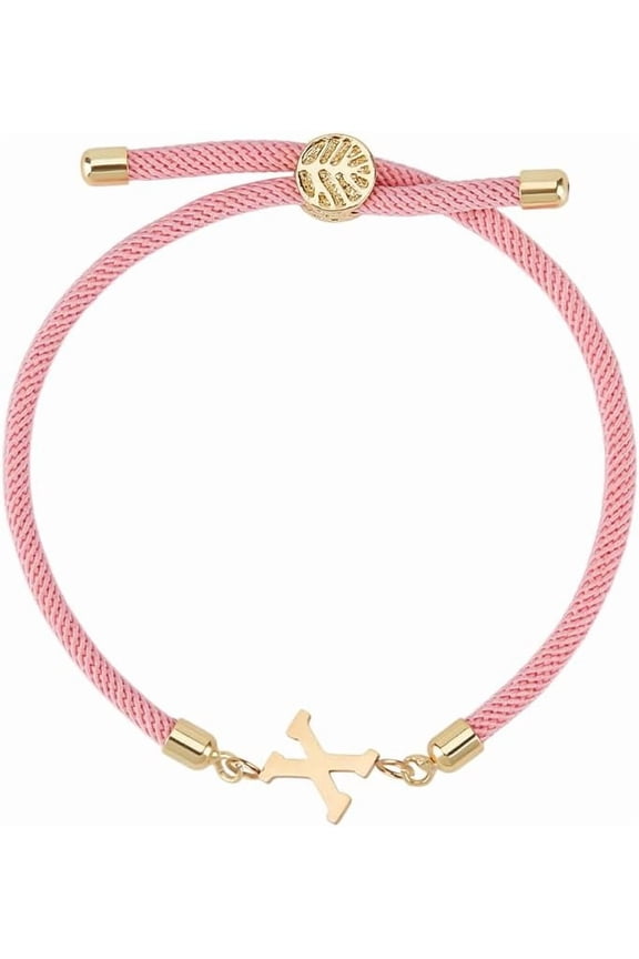 1 Pcs Stainless Steel Initial Charm Bracelets Alphabet Bracelet Charm Adjustable Pink Nylon Cord Slider Bracelets for Women Birthday Festival Gifts Jewelry