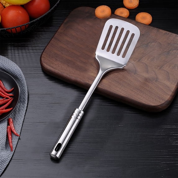 1 Pcs Stainless Steel Spatulas, Metal Spatula Solid & Slotted Turner, Heavy Duty Sturdy Spatula for Kitchen Use, High Heat Resistant Cooking Utensils for Fish Eggs Pancakes, Easy to Clean, Silver