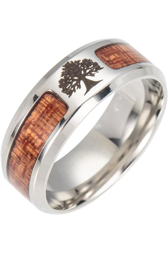 1 Pcs Stainless Steel Wide Finger Rings Jewelry Findings with Acacia Tree Rings Jewel for Women Wedding Engagement Party Jewelry Gift Size 9 Stainless Steel Color 19mm