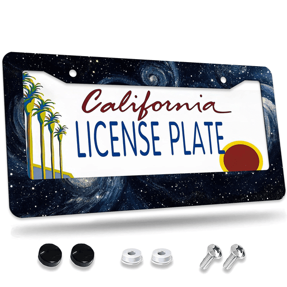 1 Pcs Starry License Plate Frame, License Plate Cover for Car Decorative Parts, Aluminum License Plate Bracket Holder Rust-Proof Weather-Proof for US Standard Car
