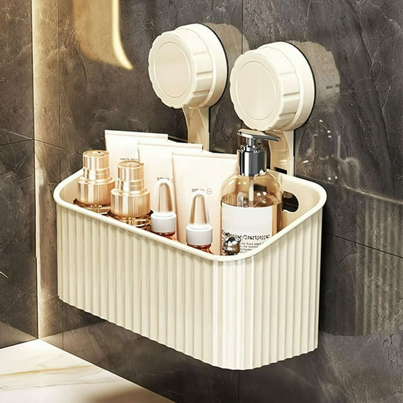 1 Pcs Suction Shower Organizer, Modern Space-Saving Wall-Mounted Shelf, No-Drill Easy-Install Bathroom Storage Box for Home Bathroom
