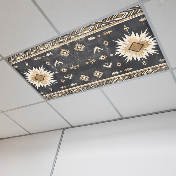 1 Pcs Sunburst Emblem Fluorescent Light Covers Boho Arrow ElementBlack Tribal Rustic Brown Retro Magnetic Light Covers for Ceiling Lights 4 x 2 ft Drop Ceiling Lights Cover Shade for Office, Home,