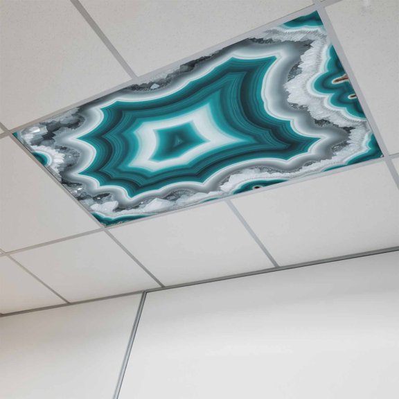 1 Pcs Teal Agate Fluorescent Light Covers Abstract Teal White Maze-Like Cut Agate Crystal Geode Magnetic Light Covers for Ceiling Lights 4 x 2 ft Drop Ceiling Lights Cover Shade for Office, Home