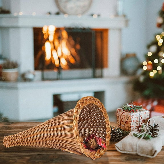 1 Pcs Thanksgiving Cornucopia Basket Thanksgiving Horn of Plenty Fall Table Decoration Harvest Cornucopia for Autumn Table Fall Party Decorations(Yellow, 7.3x11x1.4in)