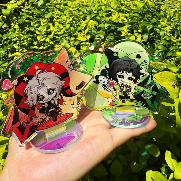 1 Pcs The Freak Circus 2pcs Acrylic Standee Set, Chibi Furry Jester Character Holographic Desk Display, Kawaii Circus Fandom Table Decor Gift