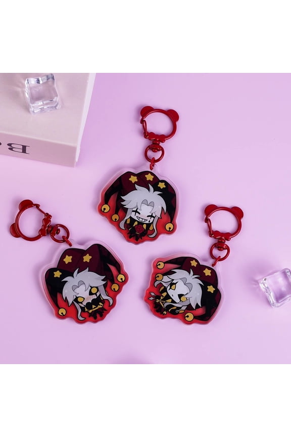 1 Pcs The Freak Circus Pierrot Glitter Acrylic Keychain Set | 3-Piece Chibi Bag Charms with Red Bear Clasps for Fans & Gifts