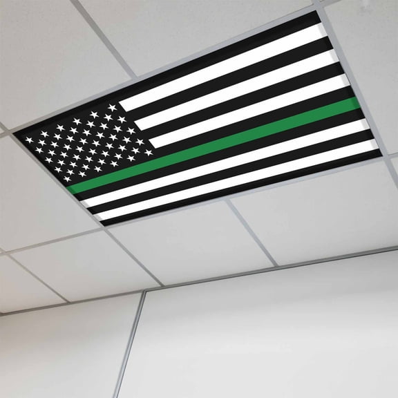 1 Pcs Thin Green Fluorescent Light Covers Line Flag Border Patrol, Park Ranger and Conservation Officer Magnetic Light Covers for Ceiling Lights 4 x 2 ft Drop Ceiling Lights Cover Shade for Home