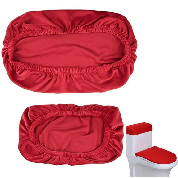 1 Pcs Toilet Lid Cover with 1 Pcs Toilet Tank Lid Cover,Happon Bathroom Stretch Spandex Washable Toilet Lid Seat Protector Cover with Elastic Bottom for Bathroom Decor Accessories, Red