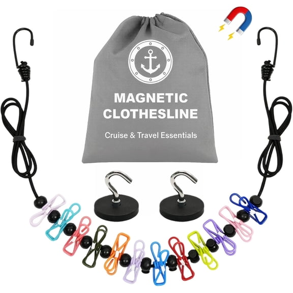 1 Pcs Travel Clothes Line with 12 Clips, Retractable 1.8m to 3-4m, Includes 2 Magnetic Hooks