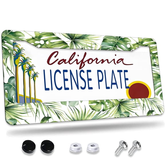 1 Pcs Tropical Green Leaves License Plate Frame,License Plate Cover for Car Decorative Parts,Aluminum License Plate Bracket Holder Rust-Proof for US Standard Car