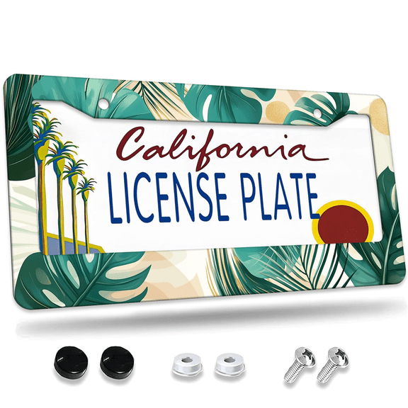 1 Pcs Tropical Leaf License Plate Frame, License Plate Cover for Car Decorative Parts, Aluminum License Plate Bracket Holder Rust-Proof Weather-Proof for US Standard Car