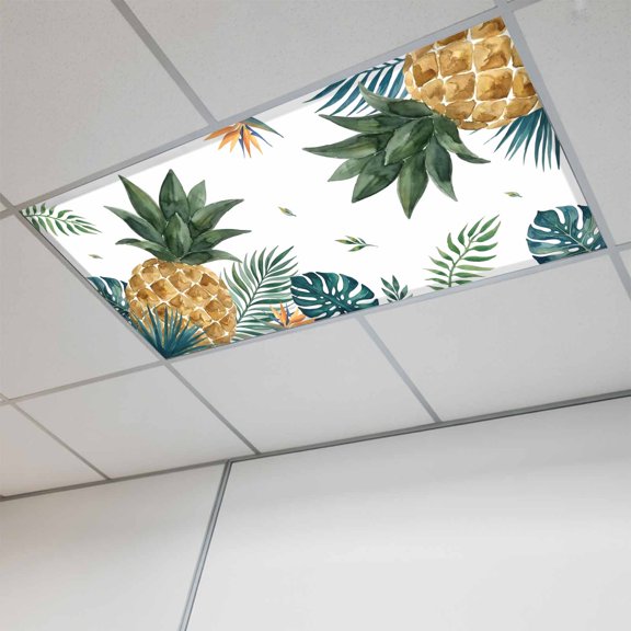 1 Pcs Tropical Palm Fronds Fluorescent Light Covers Botanical Pineapple White Magnetic Light Covers for Ceiling Lights 4 x 2 ft Drop Ceiling Lights Cover Shade for Office, Home, Hospital