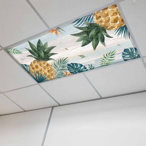 1 Pcs Tropical Palm Fronds Fluorescent Light Covers Coastal Pineapple Slat Grain Green Magnetic Light Covers for Ceiling Lights 4 x 2 ft Drop Ceiling Lights Cover Shade for Office, Home, Hospital