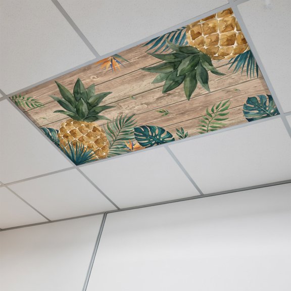 1 Pcs Tropical Palm Fronds Fluorescent Light Covers Retro Pineapple Wood Slats Tawny Magnetic Light Covers for Ceiling Lights 4 x 2 ft Drop Ceiling Lights Cover Shade for Office, Home, Hospital