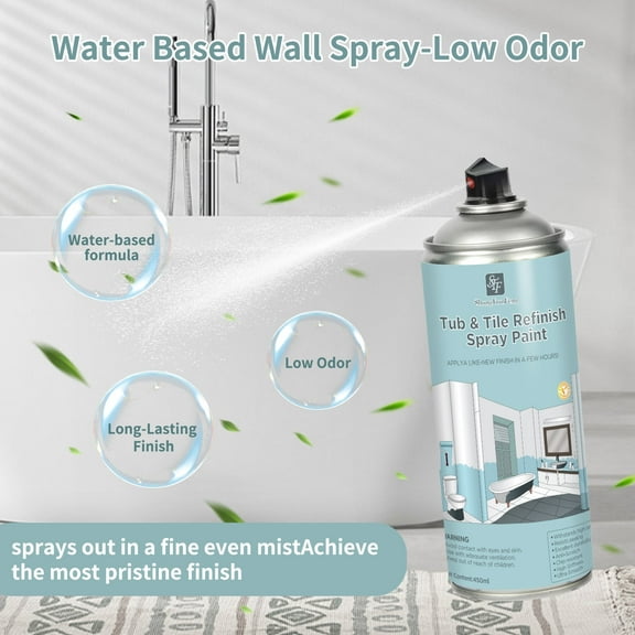 1 Pcs Tub and Tile Spray Paint, White Paint Bathtub Refinishing Paint with Porcelain-Like Finish, Water-Based Low Odor Tub Paint for Bathtubs, Countertops, Tiles & Ceramics,16oz