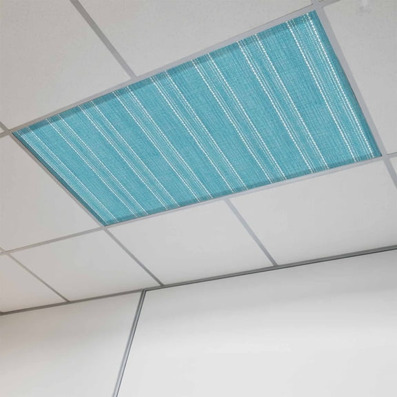 1 Pcs Turquoise Striped Fluorescent Light Covers Coastal Grandma Farmhouse Rustic Linen Texture Magnetic Light Covers for Ceiling Lights 4 x 2 ft Drop Ceiling Lights Cover Shade for Office, Home,