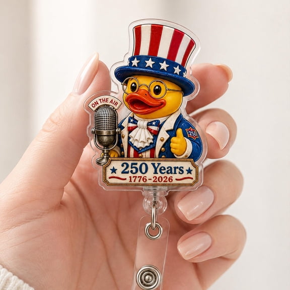 1 Pcs USA 250th Anniversary Duck Badge Reel, Patriotic Nurse ID Holder, Uncle Sam Acrylic Clip