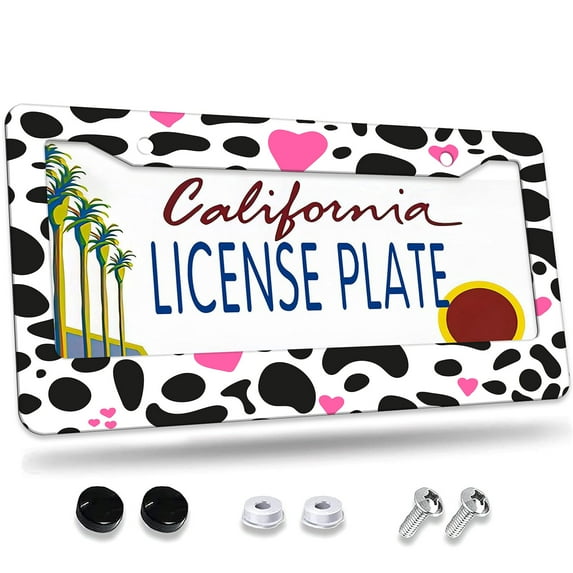 1 Pcs Black and White with Pink Hearts License Plate Frame,License Plate Cover for Car Decorative Parts,Aluminum License Plate Bracket Holder Rust-Proof for US Standard Car
