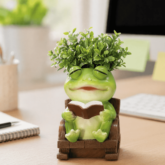 1 Pcs Unique Frog Plant Pots Indoor, Rocking Chair Planter, Cute Planters, Small Succulent Pots With Drainag,Mini Bonsai Pots For Indoor Outdoor Home Balcony Garden