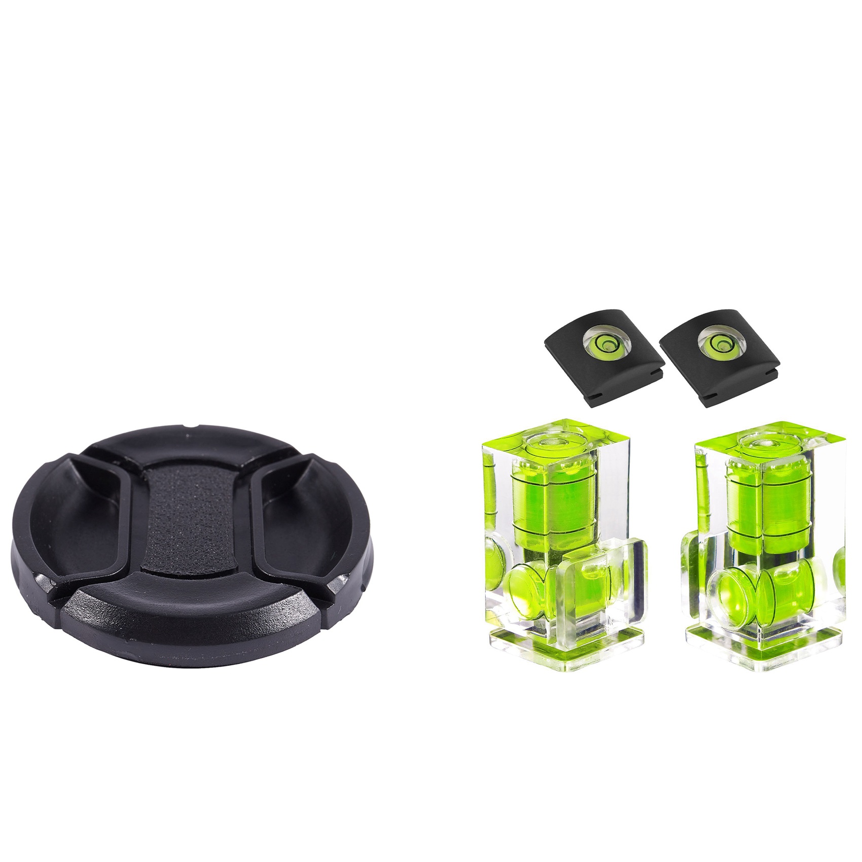 1 Pcs Univeral 49mm Center Pinch Front Lens Cap & 1 Set Hot Shoe Bubble