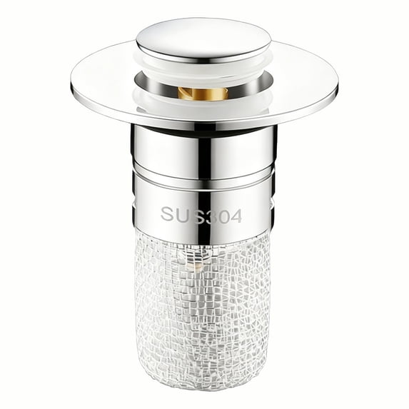 1 Pcs Universal Bathroom Sink Stopper, Press-Down Pop-Up Drain, Plug Odor-Proof Basin Drain With Removable Stainless Strainer Basket Catcher For Bathroom Kitchen Washroom
