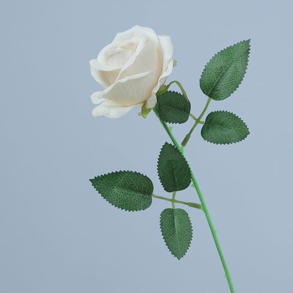 1 Pcs Valentine Velvet Single Roses Artificial Flowers, Fake Silk Rose with Long Stem, Faux Real Touch Florals for DIY Bouquet, Wedding, Table Centerpieces, Home Decor, Beige