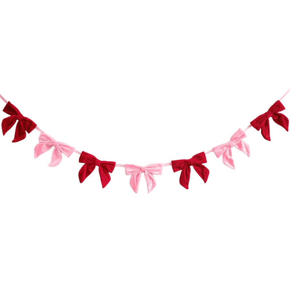 1 Pcs Valentines Day Decorations ,6.5 Ft Velvet Bow Garland,Elegant Bow Garland Banner,Valentines Day Decor for Home Party,Velvet Bow Room Decor for Tree Door Table Wall Window Mantel,(Red,6.5 ft)