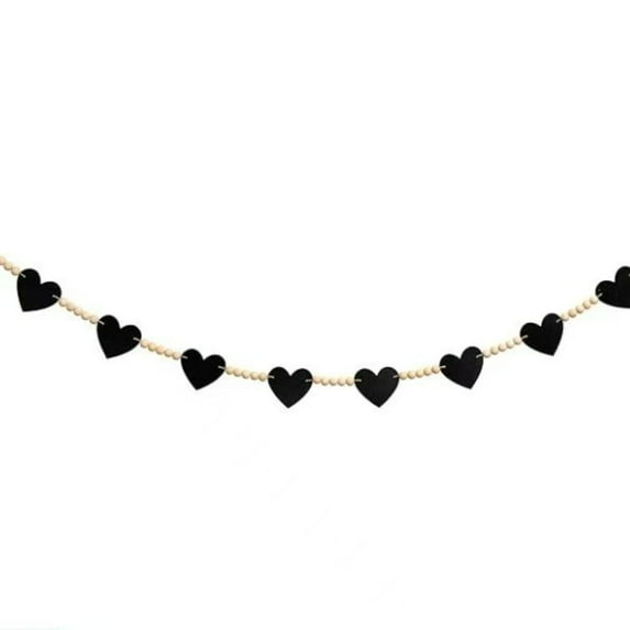 1 Pcs Valentines Day Garland,Heart Garland Banner,Pre-Strung Valentines Decorations,Wood Bead Garland,Farmhouse Valentine’S Day Hanging Banner For Mantle,Wedding, Anniversary Decorations,Black