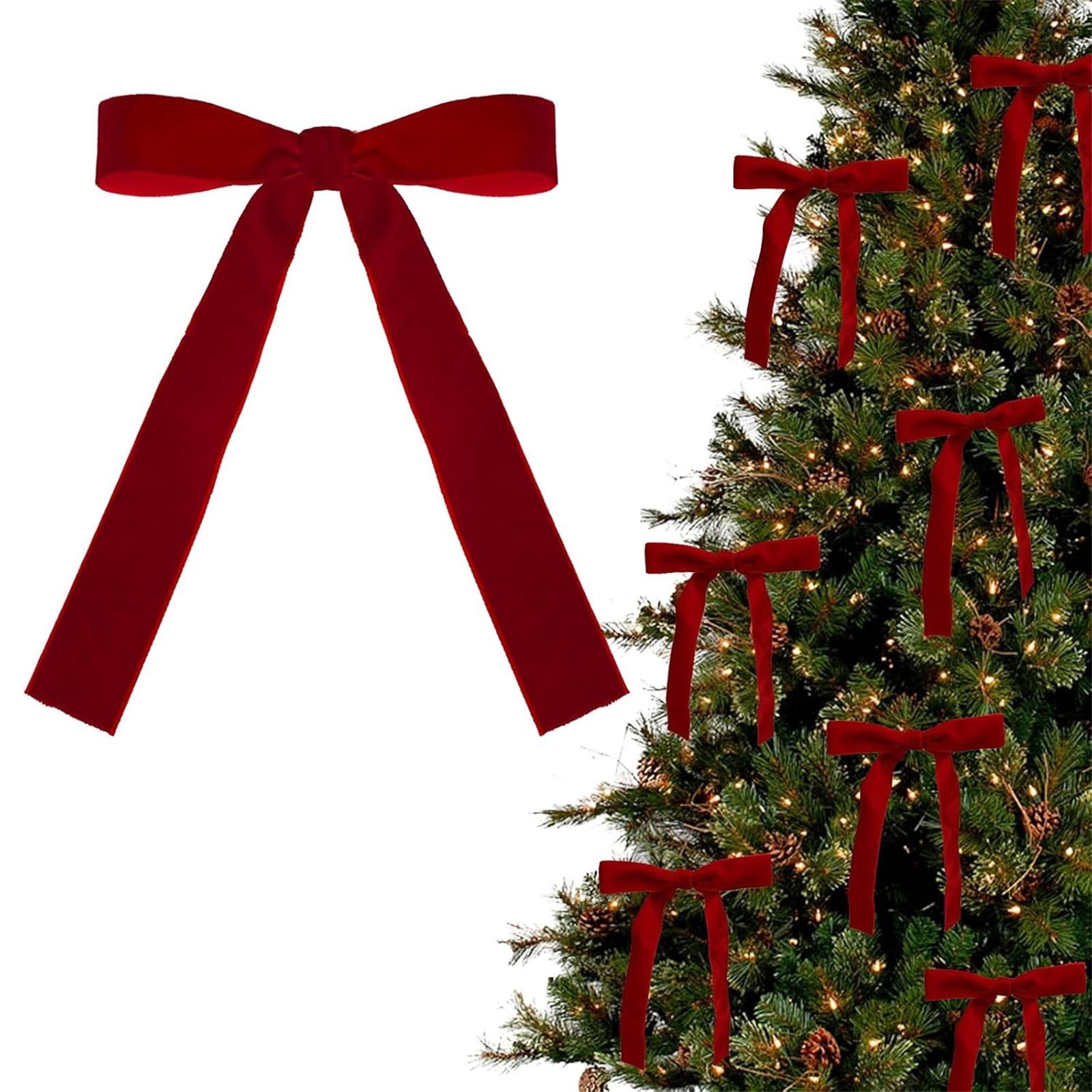 1 Pcs Velvet Bows for Christmas Tree Decorations Indoor, Vintage Christmas Tree Bows Velvet Ornaments for Garland Wreath Gift Wrapping Bags Door Fireplace Holiday Decor,(5" * 7")