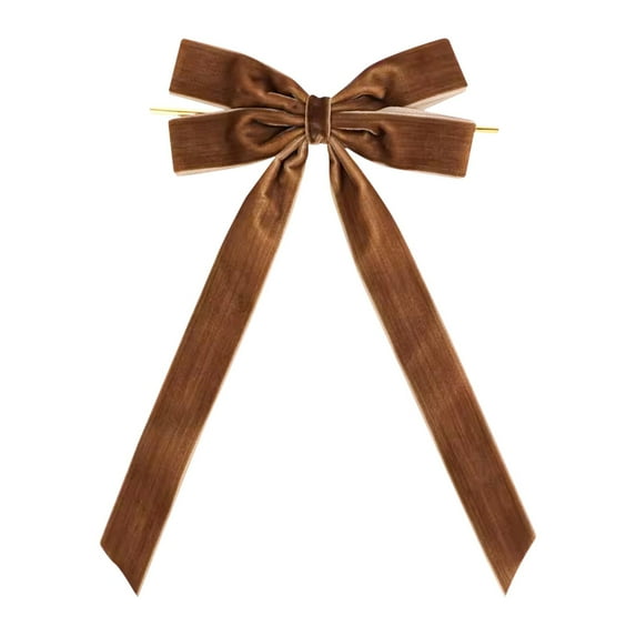 1 Pcs Velvet Bows,Velvet Christmas Bows for Wreath,Christmas Tree Ornaments,Vintage Velvet Ribbon Bows for Tree Garland Wreath Indoor Xmas Decorations,Premade Bow for Gift Wrapping,5''x10''(Brown2)