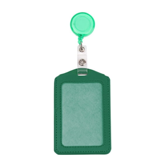 1 Pcs Vertical ID Badge Holders,PU Leather Badge Holder with Retractable Round Reel Clips,Simple and Portable ID Card Protector for Office ID Credit Cards Driver’s Licenses and Passes (Green)