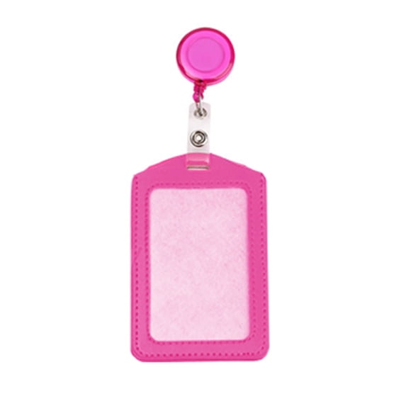 1 Pcs Vertical ID Badge Holders,PU Leather Badge Holder with Retractable Round Reel Clips,Simple and Portable ID Card Protector for Office ID Credit Cards Driver’s Licenses and Passes (Pink)