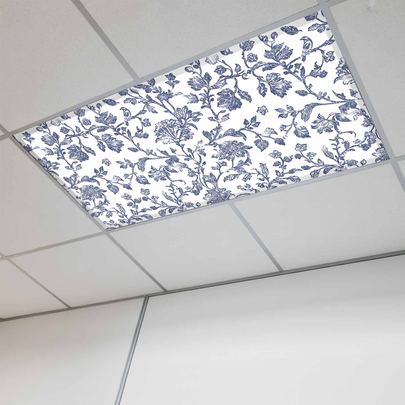 1 Pcs Vintage Blue Floral Fluorescent Light Covers Farmhouse Flower ...