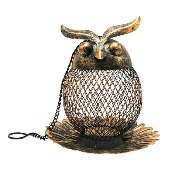 1 Pcs Vintage Metal Owl Bird Feeder with 360° Feeding Holes - Outdoor Garden Decoration for Attracting Wild Birds - Rustproof Hanging Feeder for Sunflower Seeds