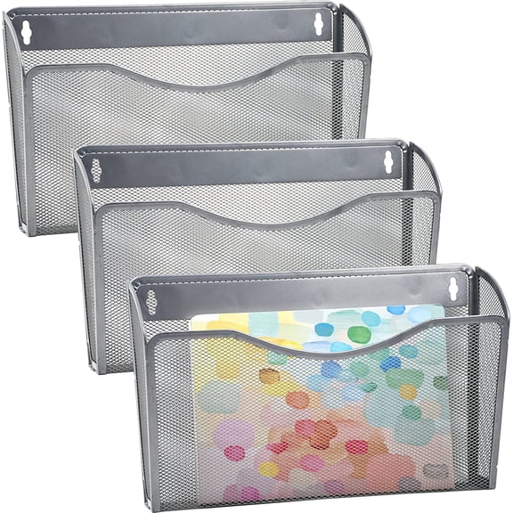 Wall Mount File Organizer Single Pocket Vertical Hanging File Folders Holder Paper Rack for Office Home,Silver 1Pcs