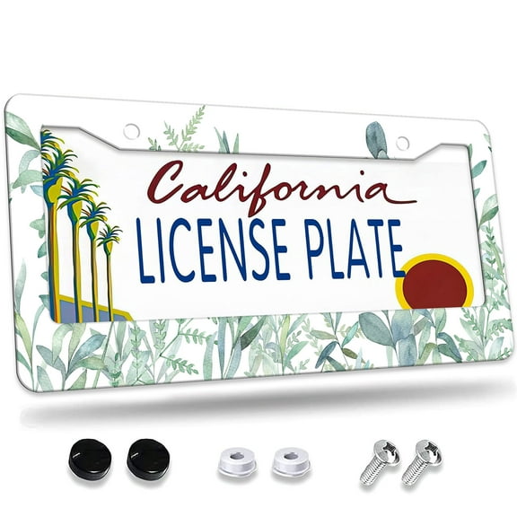 1 Pcs Watercolor Greenery Border License Plate Frame,License Plate Cover for Car Decorative Parts,Aluminum License Plate Bracket Holder Rust-Proof for US Standard Car