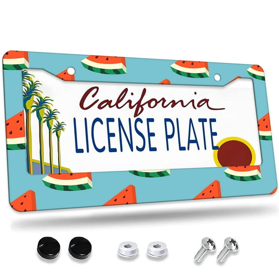 1 Pcs Watermelon Slices License Plate Frame,License Plate Cover for Car Decorative Parts,Aluminum License Plate Bracket Holder Rust-Proof for US Standard Car
