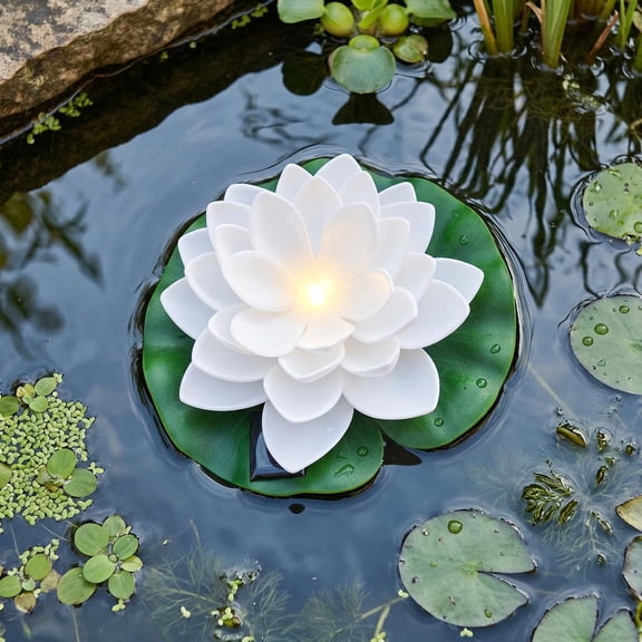 1 Pcs Waterproof Floating Lotus Light Solar Powered, LED Pond Pool Lantern for Swimming Spa Patio Garden Wedding Party Display, Summer Christmas Decoration for Outdoor Home
