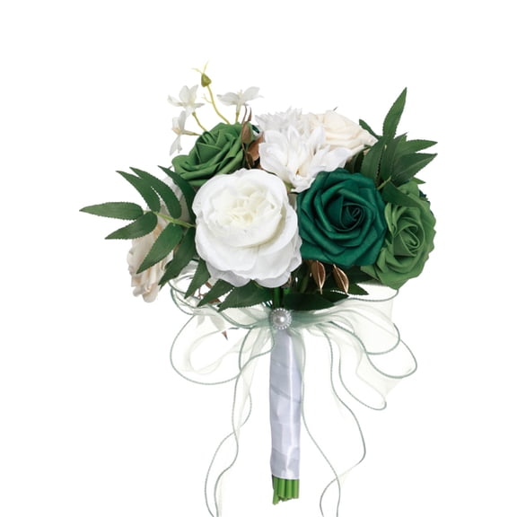 1 Pcs Wedding Bouquets for Bride, Realistic Silk Flowers Artificial Roses, 11.42 Inch Bridesmaid Bouquet for Ceremony, Church, Anniversary, and Home Decoration