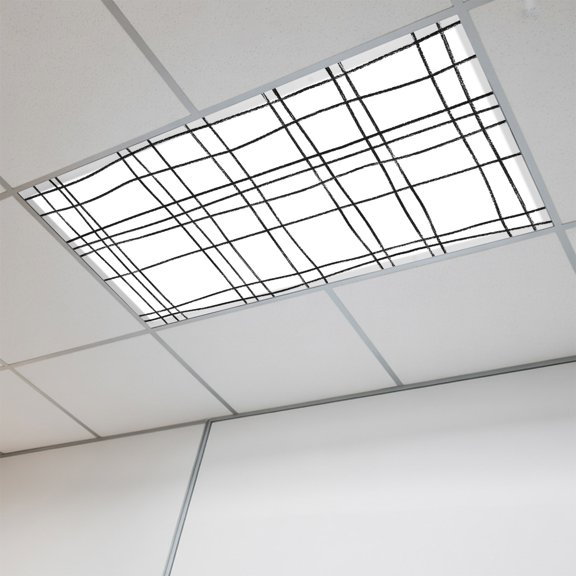 1 Pcs White Grid Line Fluorescent Light Covers Modern Minimalist Abstract Black Linear Check Magnetic Light Covers for Ceiling Lights 4 x 2 ft Drop Ceiling Lights Cover Shade for Office, Home,