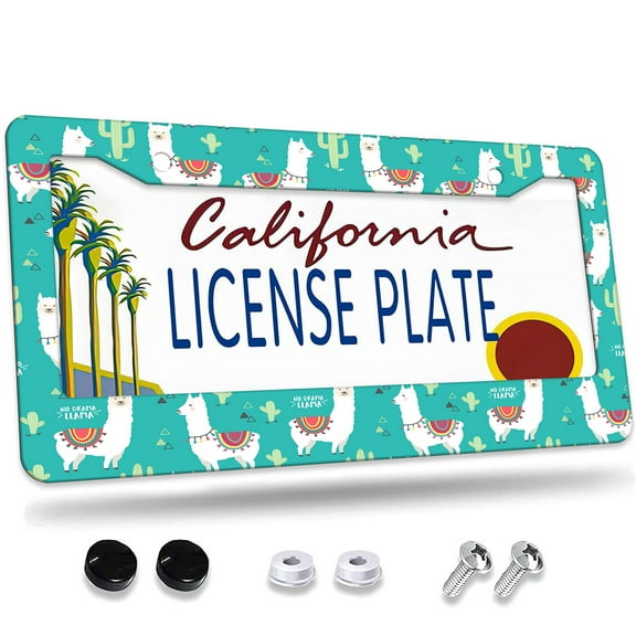 1 Pcs White Llamas with Colorful Saddles on Turquoise License Plate Frame,License Plate Cover for Car Decorative Parts,Aluminum License Plate Bracket Holder Rust-Proof for US Standard Car