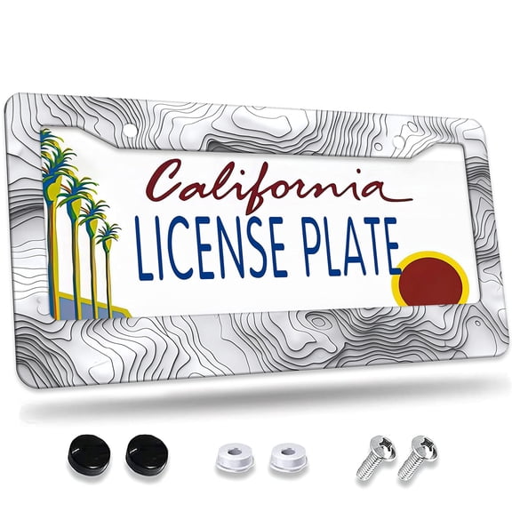 1 Pcs White Topographical style Pattern License Plate Frame,License Plate Cover for Car Decorative Parts,Aluminum License Plate Bracket Holder Rust-Proof for US Standard Car