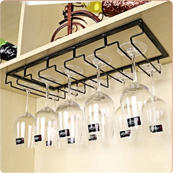 1 Pcs Wine Glass Holder,Wine Glass Rack Under Cabinet, Metal Wine Glasses Hanger For Bar Kitchen,Wall Mount Under Cabinet Storage Rack,Stemware Holder,Glass Storage Hanger Organizer,5 Slots
