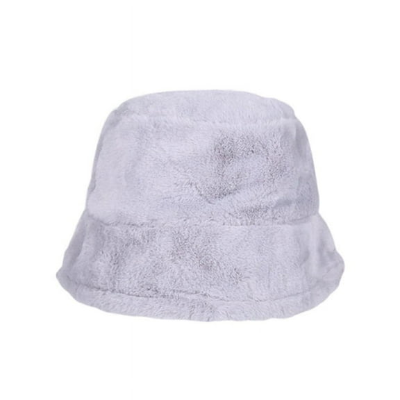 1 Pcs Winter Faux Fur Bucket Hat,22.0-22.8Inch Thicken Warm Fisherman Cap Fuzzy Hat,Plush Fleece Headwear Sun Hat for Women Blue